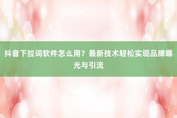 抖音下拉词软件怎么用？最新技术轻松实现品牌曝光与引流